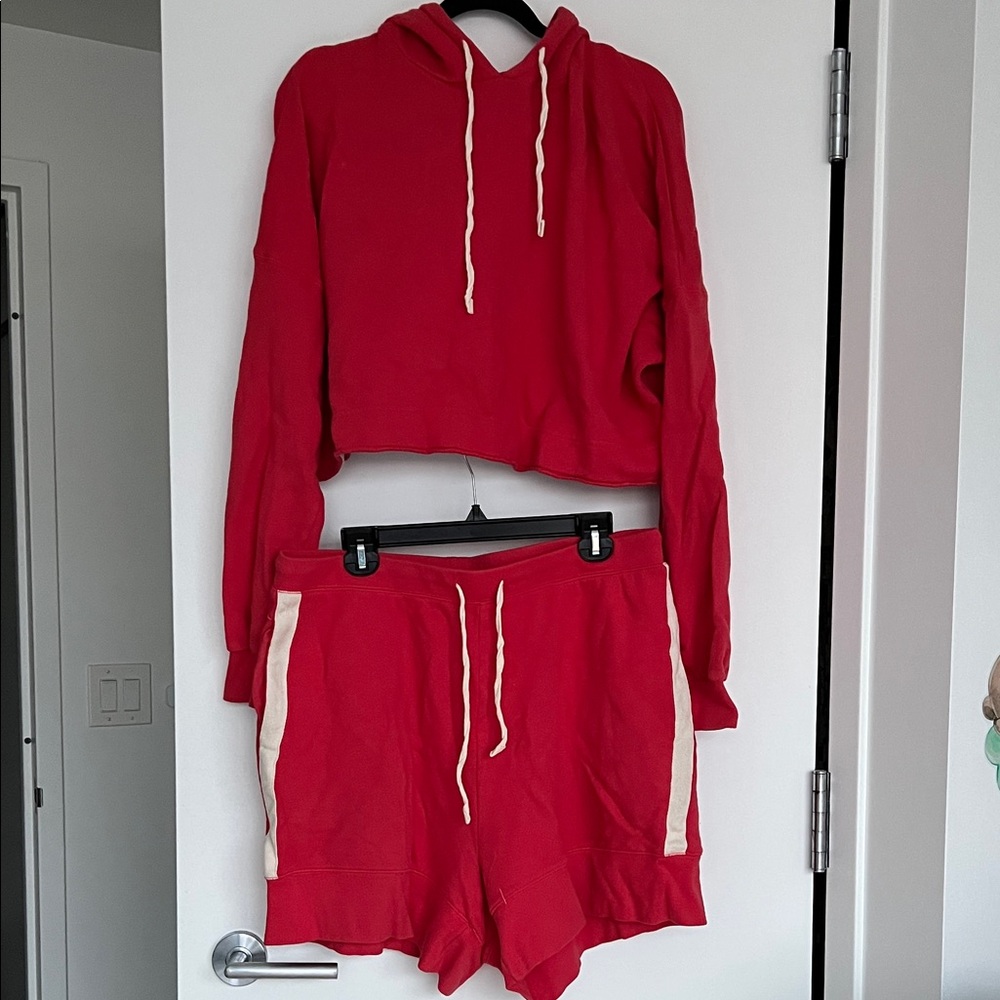 Red Women's Hoodie and Shorts Set